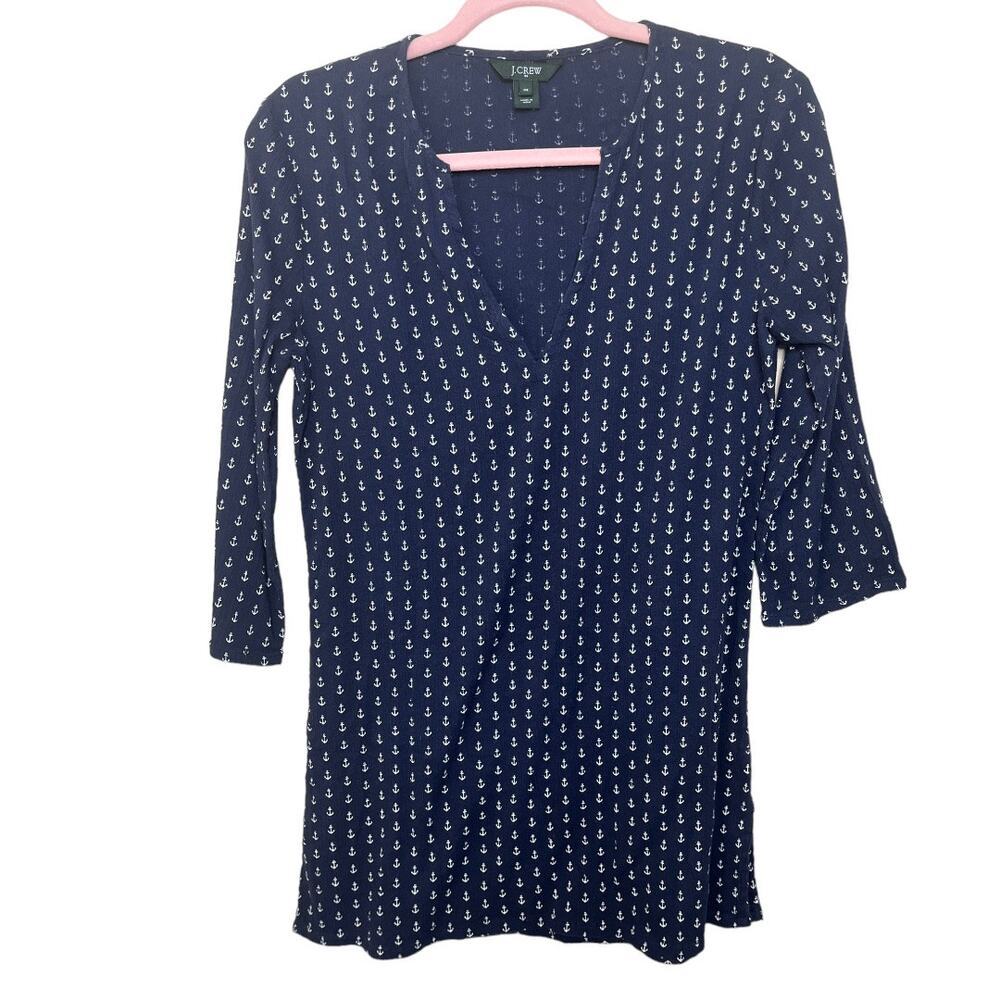 J. Crew navy blue anchor lightweight knit 1/2 sleeve v-neck tunic XS